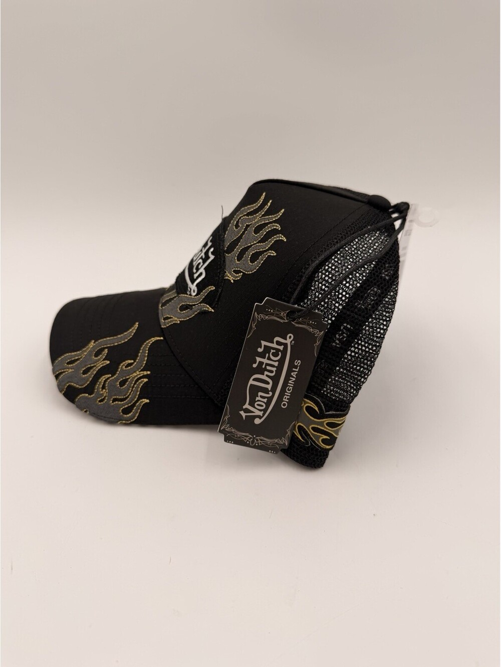 Von Dutch Black/Gold Flame Trucker Hat Mesh Back Adjustable One Size - Picture 4 of 8